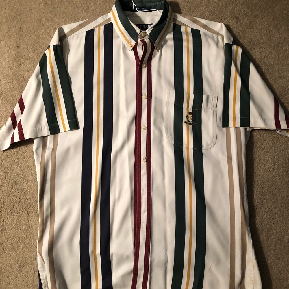 Chaps striped short sleeve button down shirt